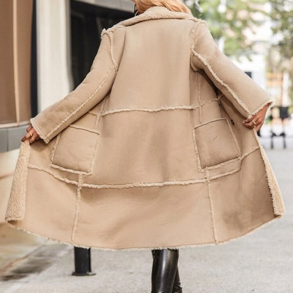 Luxe double breasted teddy lined coat - Picture 3 of 11